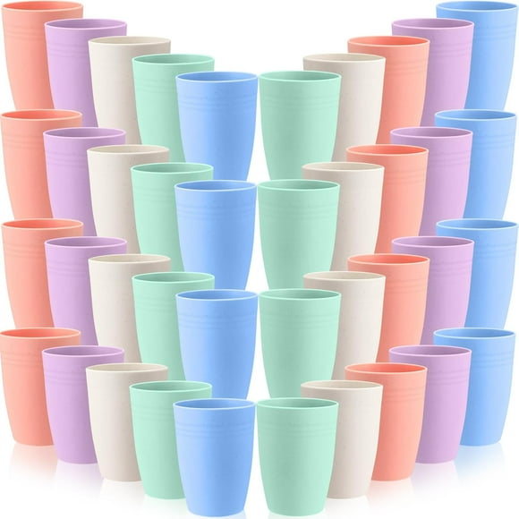 80 Pcs Wheat Straw Reusable Cups 10 oz Unbreakable Plastic Drinking Cup Dishwasher Safe Cup Tumblers Chip Resistant Tumbler for Camping Dishwasher Kitchen(5 Colors)