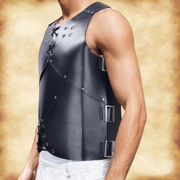 FASHOFT Men's Halloween Costumes PU Armor Retro Vest Warrior Cosplay Outfit Medieval Stage Performance Theme Party Fancy Dress Up Halloween Costume M