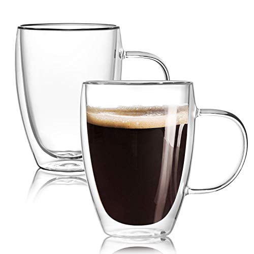 Jdttngp Clear Coffee Mugs Set of 2 Double Wall Large Coffee Glass Mugs 12 oz Insulated Espresso Mug with Handle,350 ml,Perfect for American Latte Cappuccinos and Beverage 