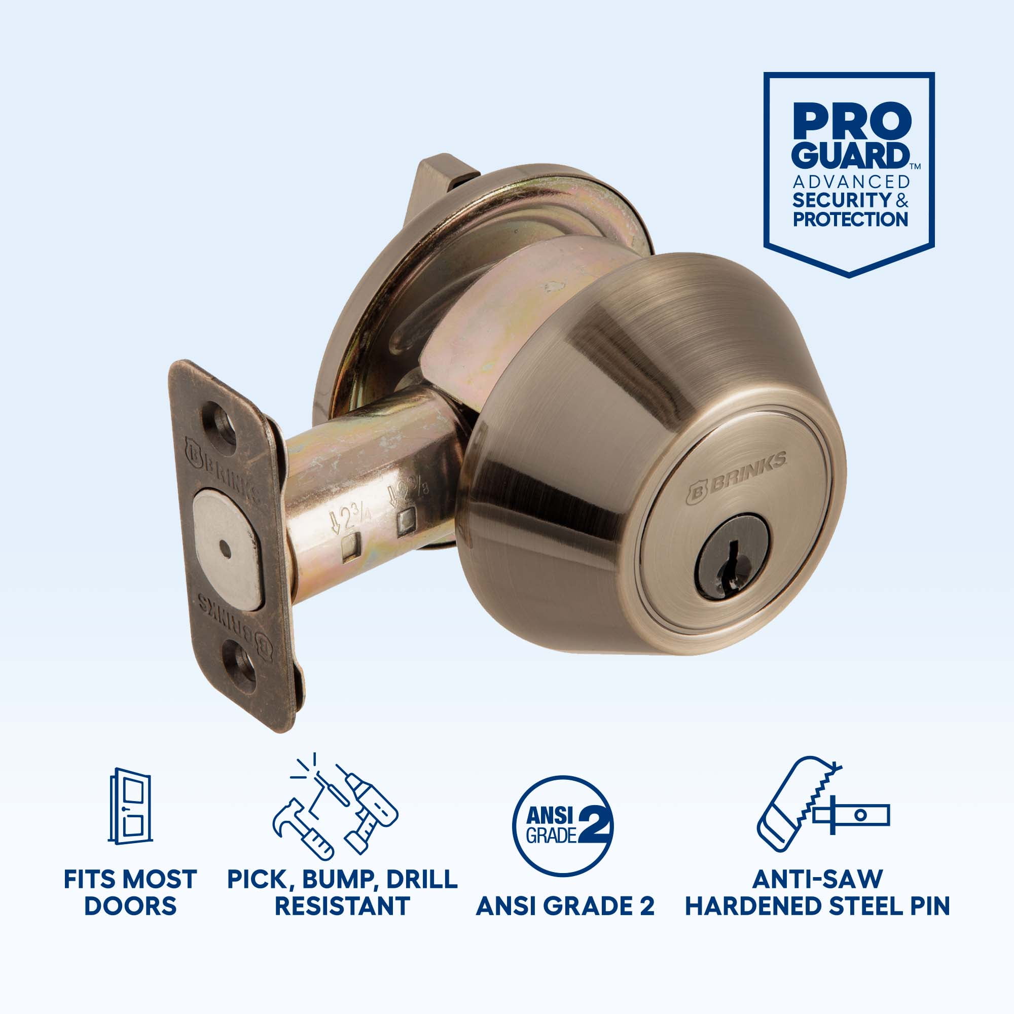 Brinks Single Cylinder Deadbolt Lock, Antique Brass Finish