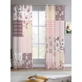 thumbnail image 2 of Boho Spring Floral Sheer Curtains 84 Inch Length 2 Panels Set for Living Room/Bedroom, Vintage Flowers Patchwork Plaid Pink Kitchen Curtains Grommet Semi-Sheer Curtains Window Treatments 52"x84"x2, 2 of 7