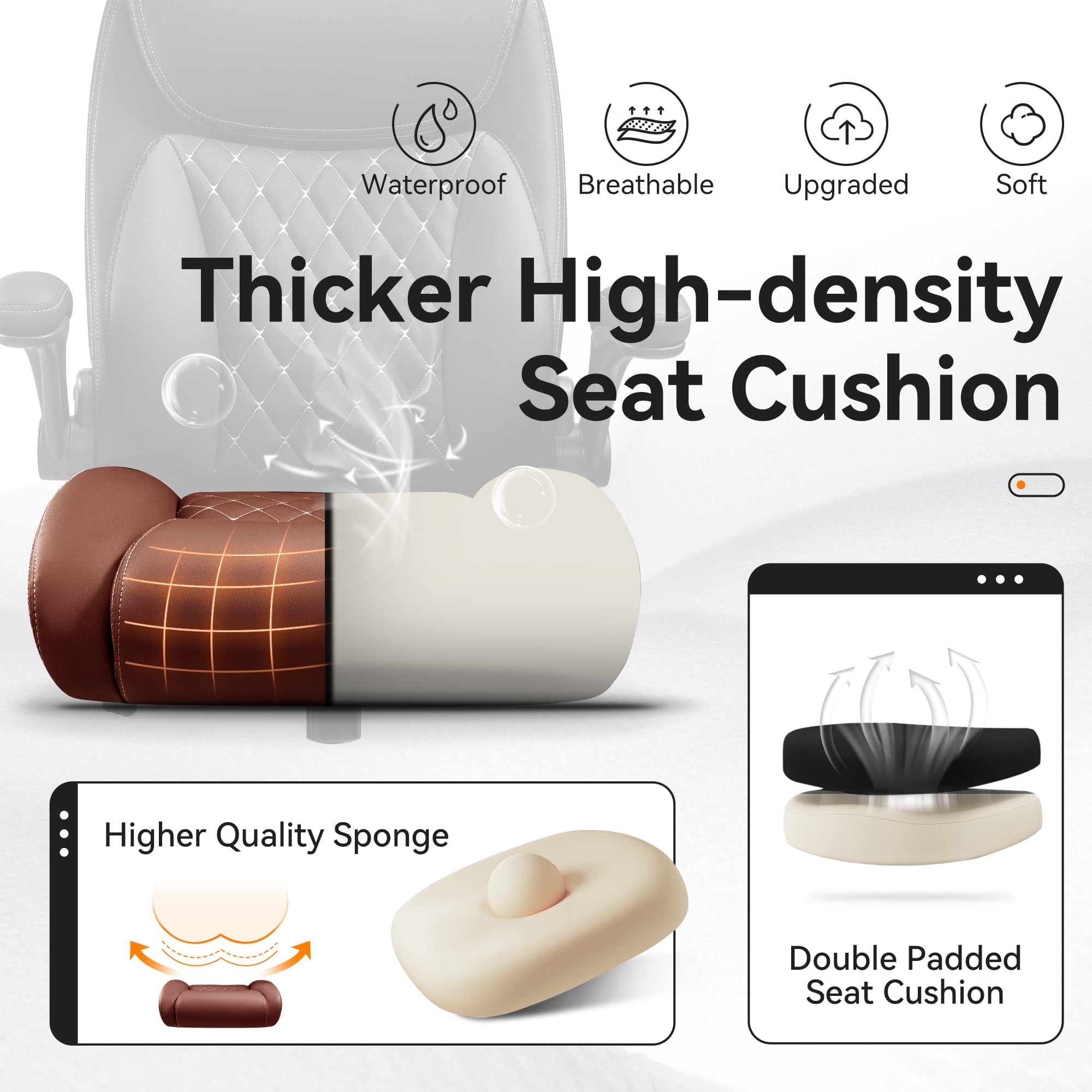 COOLHUT Big and Tall Office Chair 500LBS Wide Seat Ergonomic Computer Desk Chair, High Back Executive PU Leather Chair, Adjustable Armrest and Lumbar Back Support Office Chair, Brown