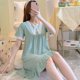 thumbnail image 1 of Pijamas con estampado de corazón para mujer, camisón de encaje de estilo coreano, vestido de noche de verano, ropa de dormir de manga corta con lazo, ropa de casa, 1 of 4