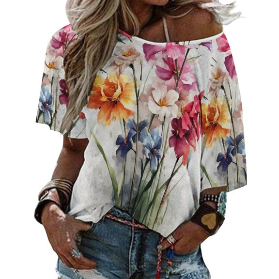 Dahlia Flower Women's Graphic Tees Casual Summer Funny Printed Short Sleeve Cute T Shirts Tops