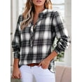 thumbnail image 4 of Women'S V Neck Plaid Shirts Dressy Casual Button-Down Business Work Boho Tops Long Sleeve Fall Outfits Black & White S, 4 of 7