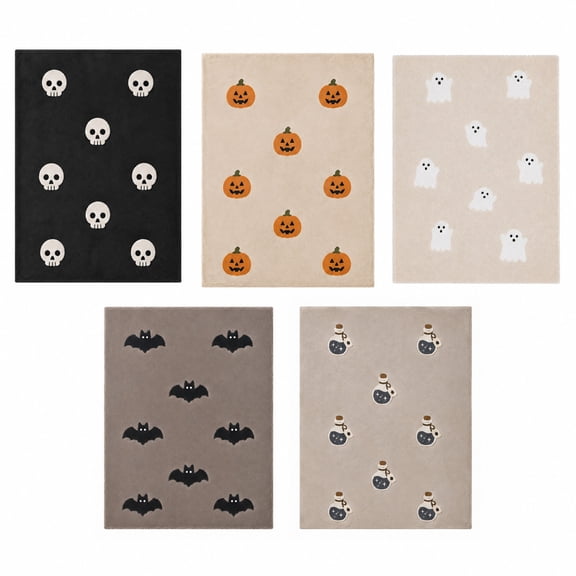 Halloween Flannel Throw Blanket Skull Pumpkin Bat Ghost Print Soft Warm Holiday Decor Blanket Cozy Sofa Bed Decor Blanket Indoor Bedroom Living Room Festival Throw Rug