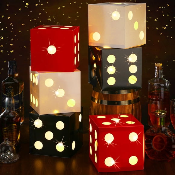Dados grandes Favor Boxes Motipuns con Light Casino Party x6