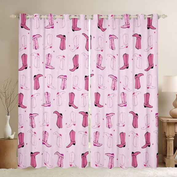 jejeloiu Vintage Cowgirls Boots Black Out Curtains,Pink Stars Print Curtains Pack of 2 (42x63 Each) For Girls Women