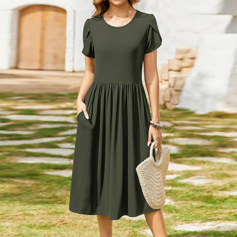 knee length dresses for ladies Swing Linen Dress with Pockets – Old Linen Mill main image 0