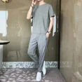 thumbnail image 3 of Conjuntos de ropa para hombre, pantalones de jogging, camiseta 5xl, chándal de gimnasio para hombre, parte superior lisa, trajes deportivos negros, algodón, estilo coreano básico, XL, 3 of 5