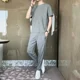 thumbnail image 3 of Conjuntos de ropa para hombre, pantalones de jogging, camiseta 5xl, chándal de gimnasio para hombre, parte superior lisa, trajes deportivos negros, algodón, estilo coreano básico, XL, 3 of 5