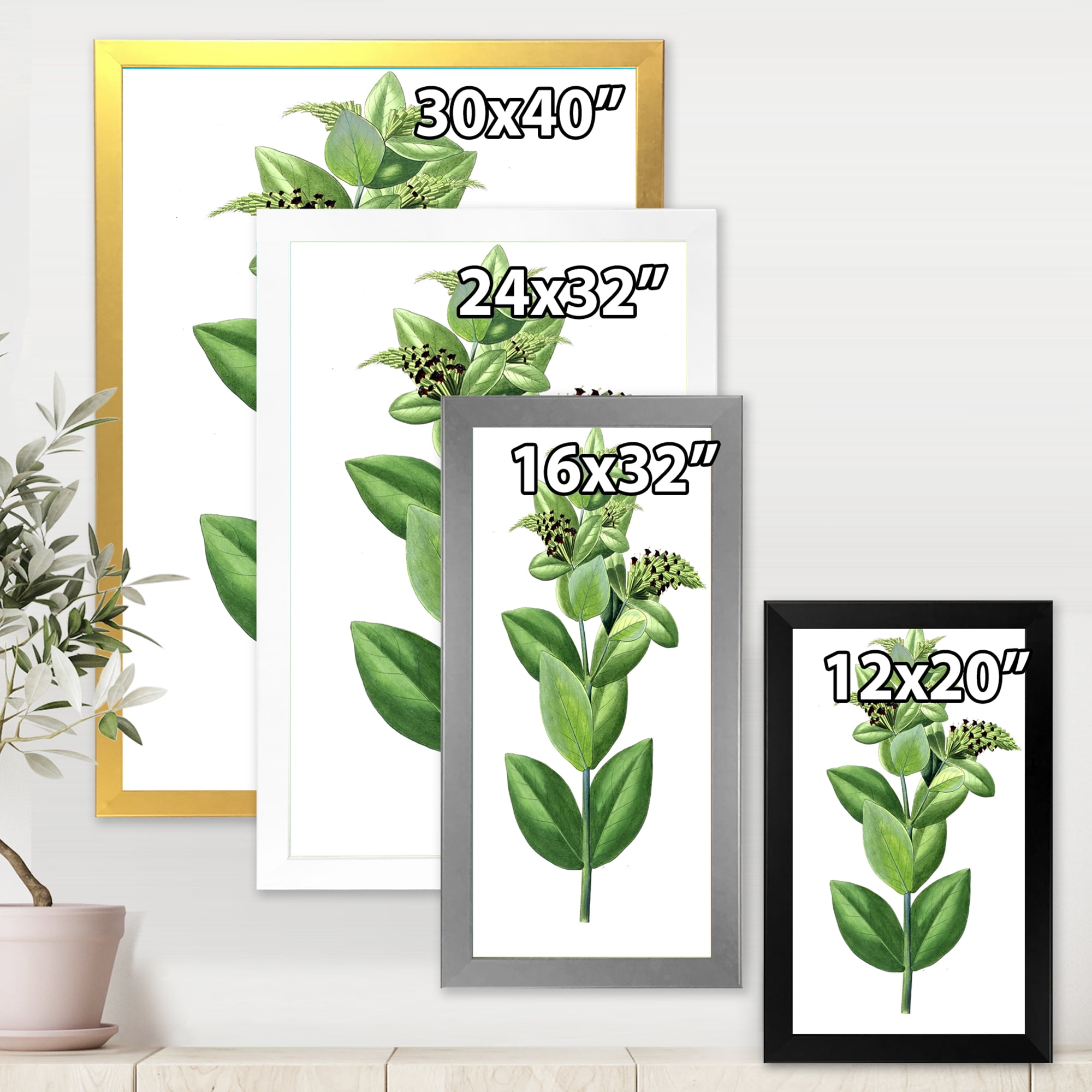 Designart 'Ancient Green Leaves Plants VI' Traditional Framed Art Print