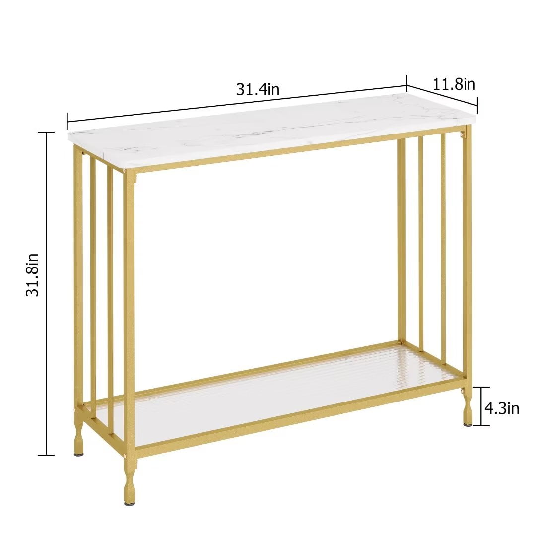 Console Table, 33.5" Entryway Table with Glass Shelf, Industrial Hallway Table for Living Room Foyer, Gold