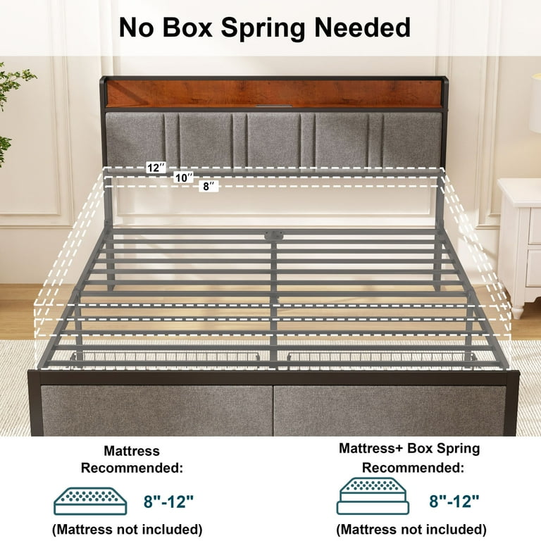 NISIEN Full Size Bed Frame with 2 Storage Drawers, Metal NISIEN Full Size Bed Frame with 2 Storage Drawers, Metal