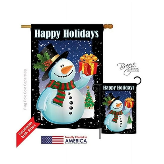 Breeze Decor 14080 Christmas Holiday Snowman 2-Sided Vertical Impression House Flag - 28 x 40 in.