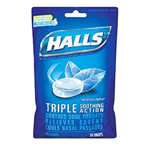 Halls Cough Drops Mentho Lyptus Bag 30 Drops/Bag, 12 Bags/Case