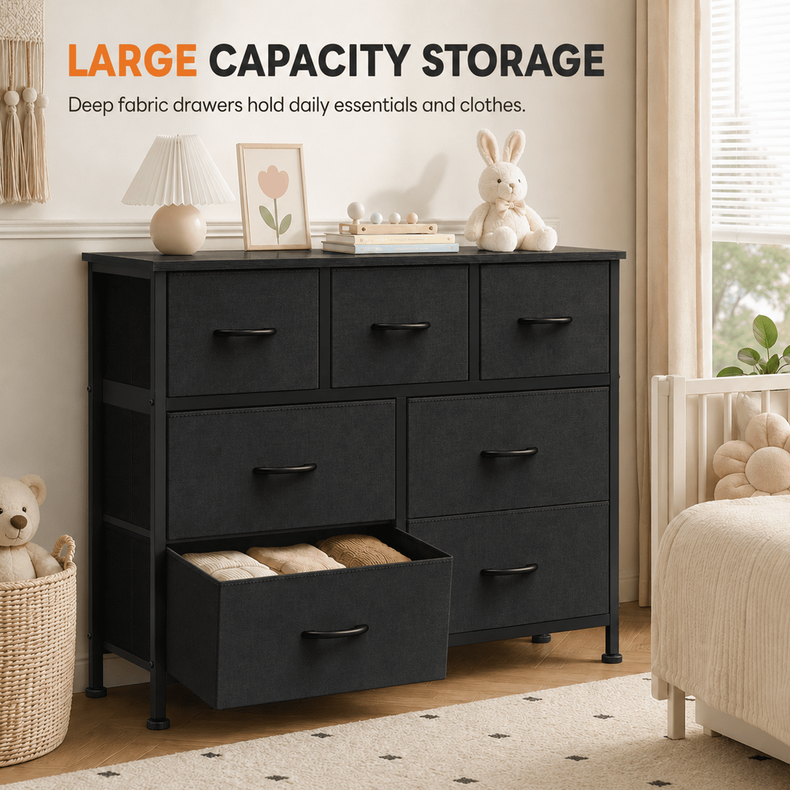 Alvantor 7/8/9-Dresser, Dresser for Bedroom Organizer Storage, Fabric Storage Tower with Sturdy Steel Frame, Wooden Top & Easy Pull Fabric Bins, Dresser for Living Room Entryway Clothes Organization
