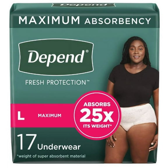 Depend Fit-Flex Incontinence Underwear for Women, Maximum Absorbency, Large, Light Pink, 17 Count (Pack of 3)