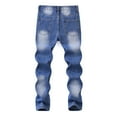 thumbnail image 3 of Boy's Skinny Fit Ripped Distressed Fashion Denim Jeans Pants (Dark Blue 9-10 Years), 3 of 8