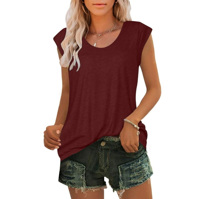 AherBiu Débardeurs Décontractés pour Femmes T-Shirts d'Été à Col Rond Tendance Sans Manches Coupe Ample Fluides Débardeur