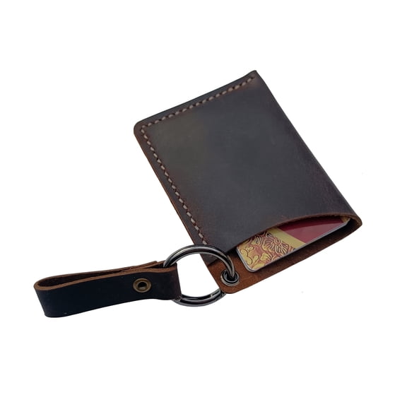 Handmade leather bank card wallet for men and women Front Pocket Card Wallet with leather keychain