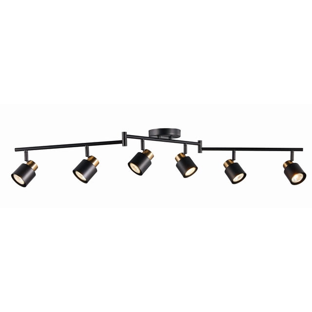 CRAFTRONOS 6 Light Foldable Track Lighting Kit, Matt Black Brass Finish Adjustable with Moden Flush Mount Ceiling Spotlight for Kitchen,Dining,Living