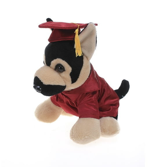 Plushland German Shephard Plush Stuffed Animal Toys for Graduation Day, Personalized Text, Name or Your School Logo on Gown, Best for Any Grad School Kids 12 Inches