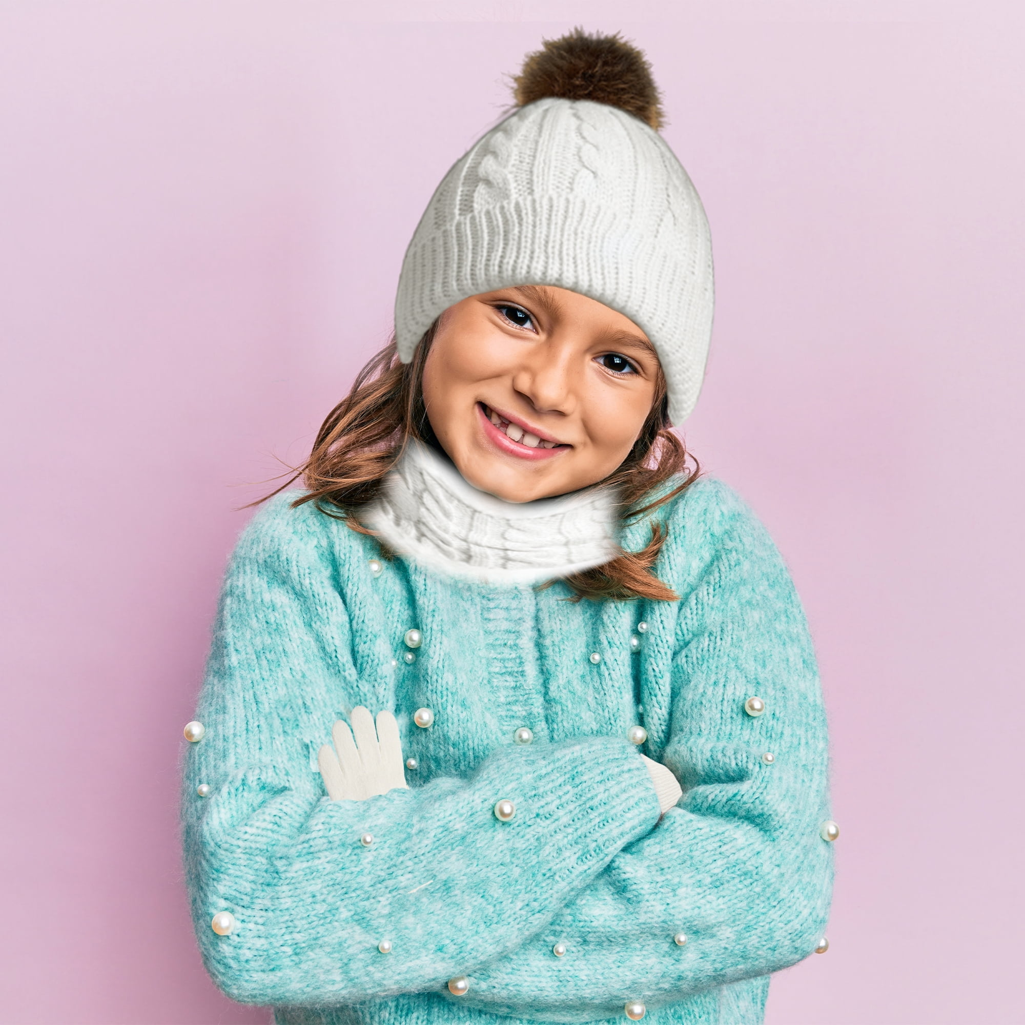Hiponica Pink Knitted Floral Hat and Scarf Set NEW f0231a50-0b00-4302-bc5a-  main image 4