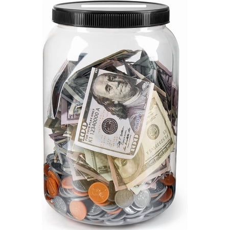 Clear Large Piggy Bank with Slotted Lid, 4/5 Gallon Plastic Money Saving Jar Bank Box Container for Cash Saving, Money Coin Change Bank Jar Penny Piggy Jar Bank for Adults Kids