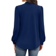 thumbnail image 4 of Camisas de Larga para Mujer, Blusas de Cuello Alto con Pliegues Delanteros, Ropa Informal Elegante para Otoño. Azul Marino L, 4 of 5