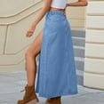 thumbnail image 7 of ZVNAΖH Jean Skirts for Women Denim Skirt Long Solid Color Elastic Waist Split Cowboy Skirt, 7 of 7