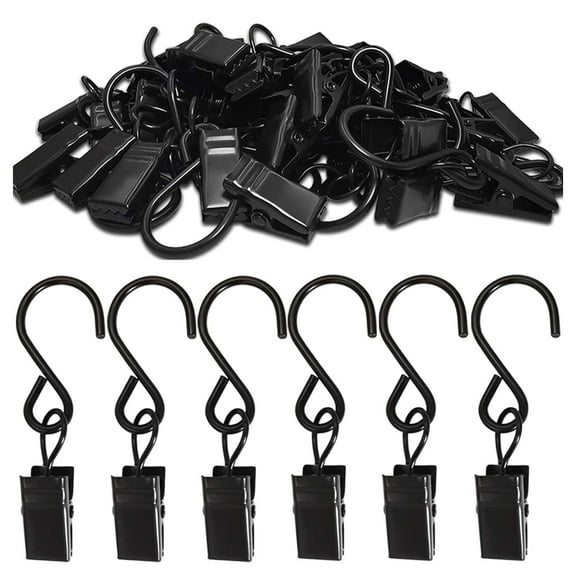 50 Pack Stainless Steel S Hanging Hooks with Clips, 2.4 Inch Long Curtain Clips with S Hooks for Hanging Party String Lights, Home, Garage, Party, Patio, Camp and More