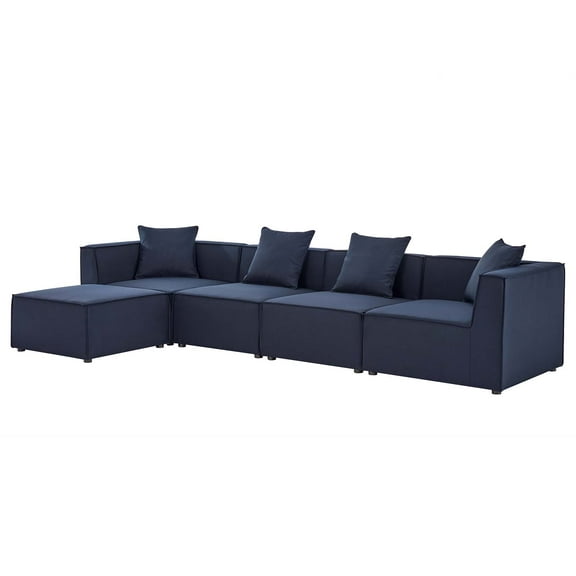Lounge Sectional Sofa Set, Fabric, Blue Navy, Modern Contemporary Urban Design, Outdoor Patio Balcony Cafe Bistro Garden Furniture Hotel Hospitality