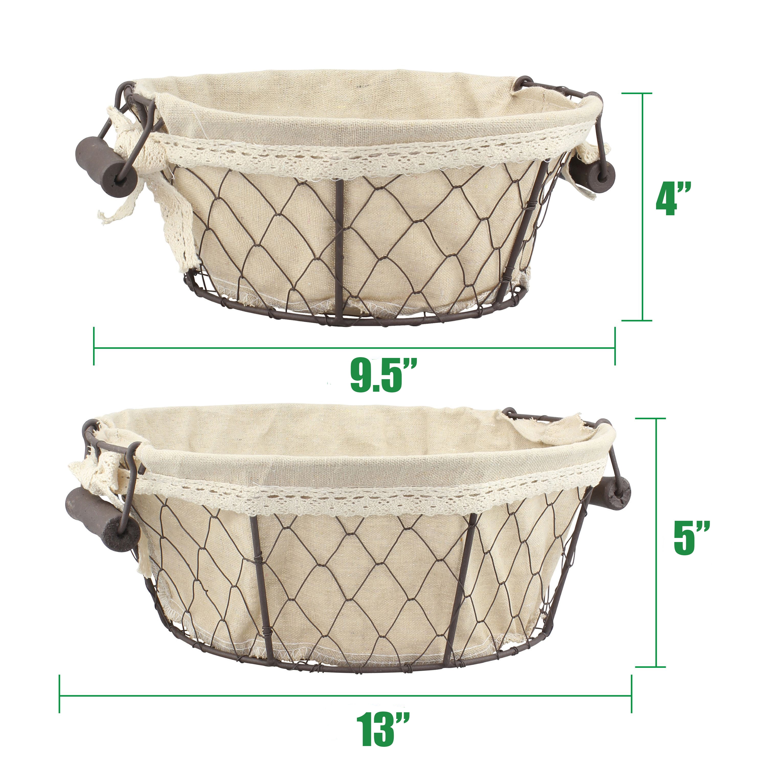 Stonebriar 13" Metal Wire and Fabric Decorative Nesting Basket Set, Cream, 2 Pieces