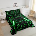 thumbnail image 4 of Gaming Comforter Set , Gamer Bedding Queen, Black Reversible, Green, Grid Printed, 4 of 7