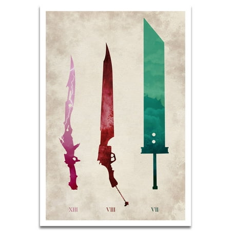 Visionary Prints 'Cloud Squall Lightning' | Gamer Wall Art - Red and Green Swords Art | Modern Contemporary Poster Print, 13x19