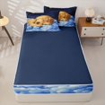 thumbnail image 4 of Homewish Lovely Golden Retriever Zipper Twin Comforter Sets with Fitted Sheet and 2 Pillowcases,Cartoon Dog Zipper Bedding Set,White Clouds Decor,Navy Blue Reversible,4pcs, 4 of 8