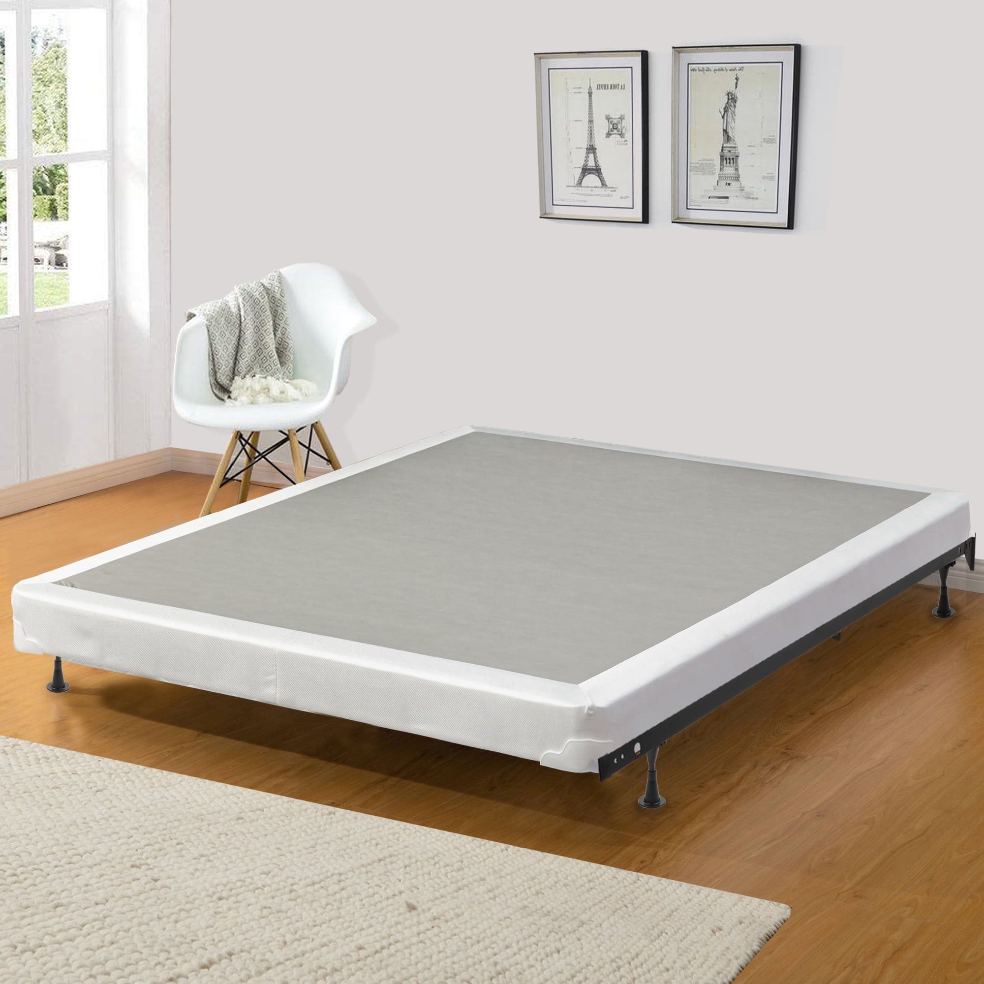 Gowtun 4 Inch Low Profile Wood Fully, Low Profile Wooden Bed Frame Queen