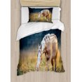 thumbnail image 1 of Farm Animal Duvet Cover Set Twin Size, Blurry Backdrop Photo of Beautiful Palomino Horse Grazing at Sunrise Pasture, 2 Piece Bedding Set with 1 Pillow Sham, Multicolor, by Ambesonne, 1 of 3