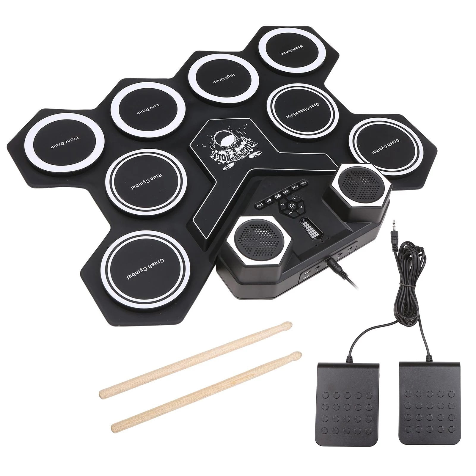 Electronic Drum Set, Portable Tabletop Electric Drum Kit with Build-in Stereo Speaker, 9 Silicon Drum Pads Drum Pedal Drum Sticks, Ideal Kids Drum Toy Gift for Birthday Halloween Christmas