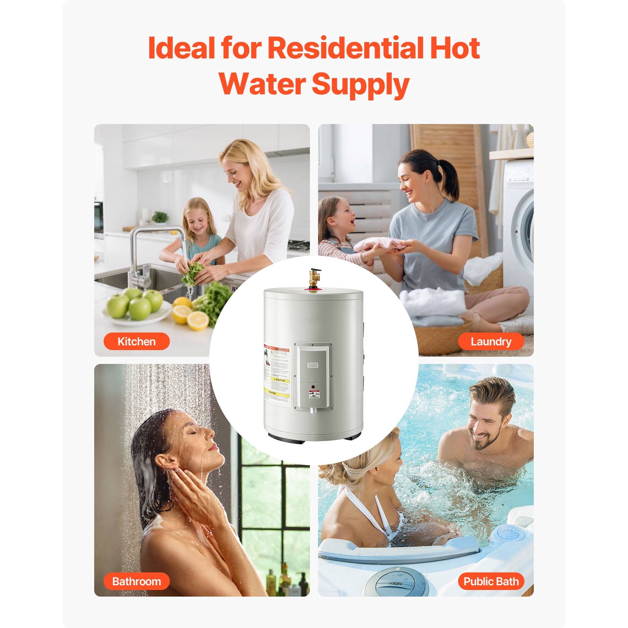 KFFKFF 12-Gallon Electric Tank Water Heater, 1600W Point-of-Use Unit with LED Heating Indicator, Adjustable Knob, Side Outlet, 120V Compact Design with T&P Valve for Apartments and Studios, Gray