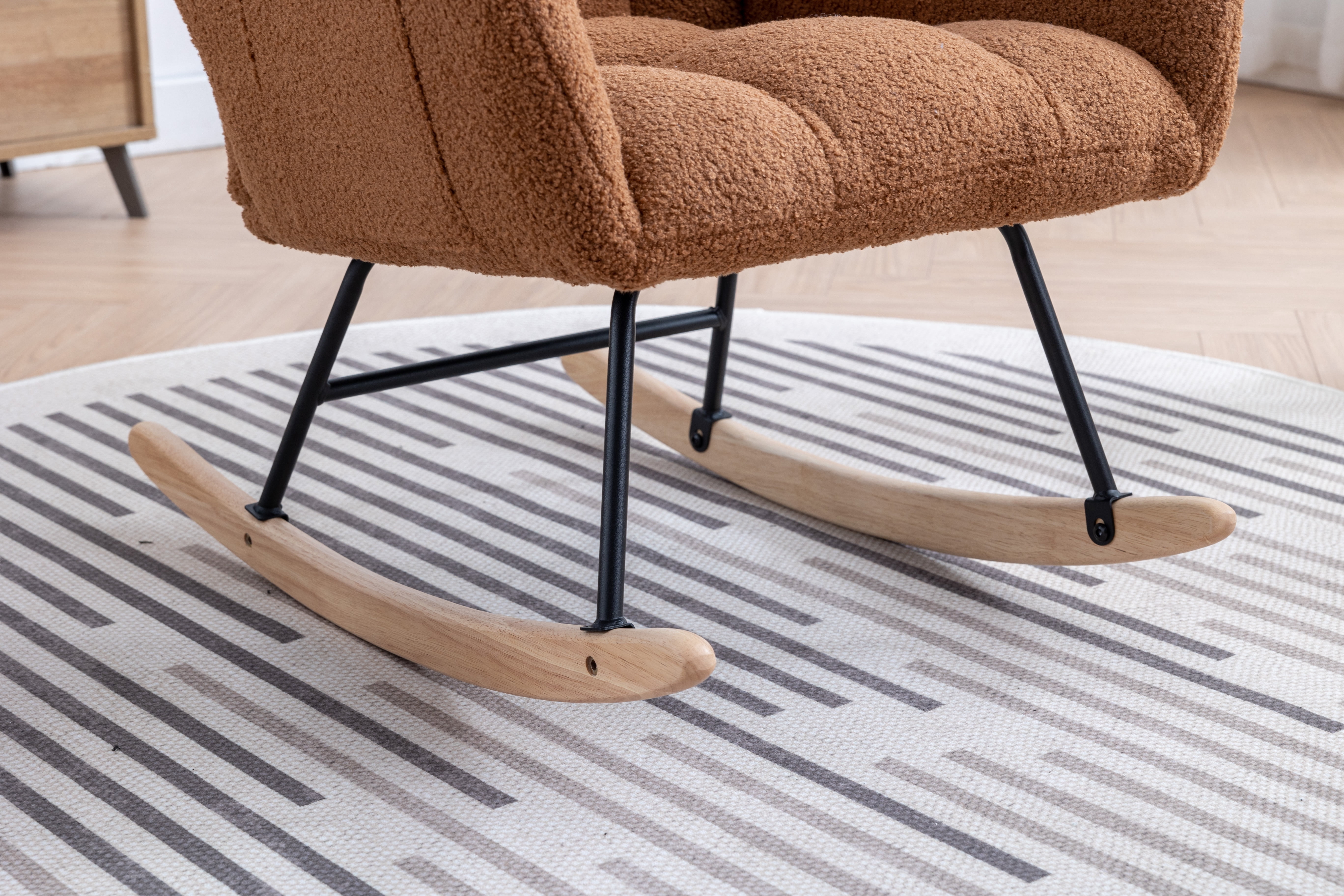 Rocking Chair Nursery,Teddy Upholstered Glider Rocker with High Backrest,Modern Rocking Accent Chairs Glider Recliner for Living Room, Nursery, Bedroom,Brown