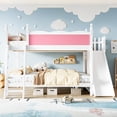 thumbnail image 4 of Harper & Bright Designs Full over Full Bunk Bed with Storage Shelves, Solid Wood Bunk Bed Frame with Slide and Ladders, Low Bunk Bed with Guardrails for Boys Girls, Pink & White, 4 of 16