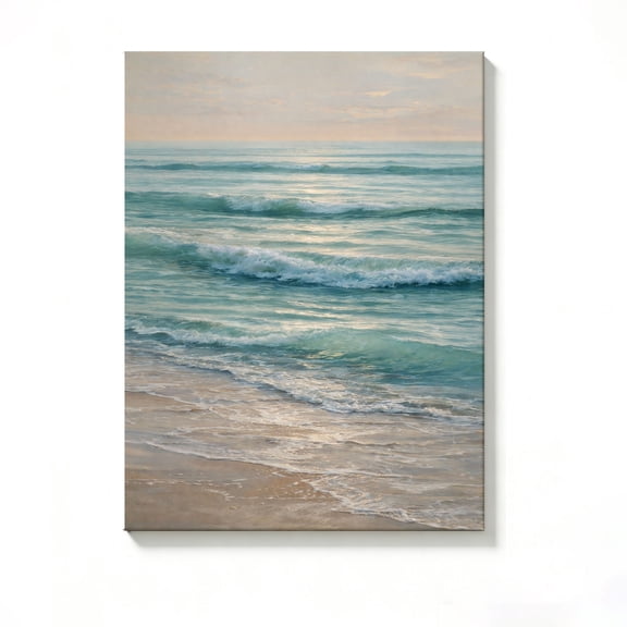 FLASHLUMI 8x12 Inch Serene Ocean Waves at Sunrise Oil Painting Canvas Wall Art, Calm Coastal Nature Decor for Living Room Bedroom, No Frame