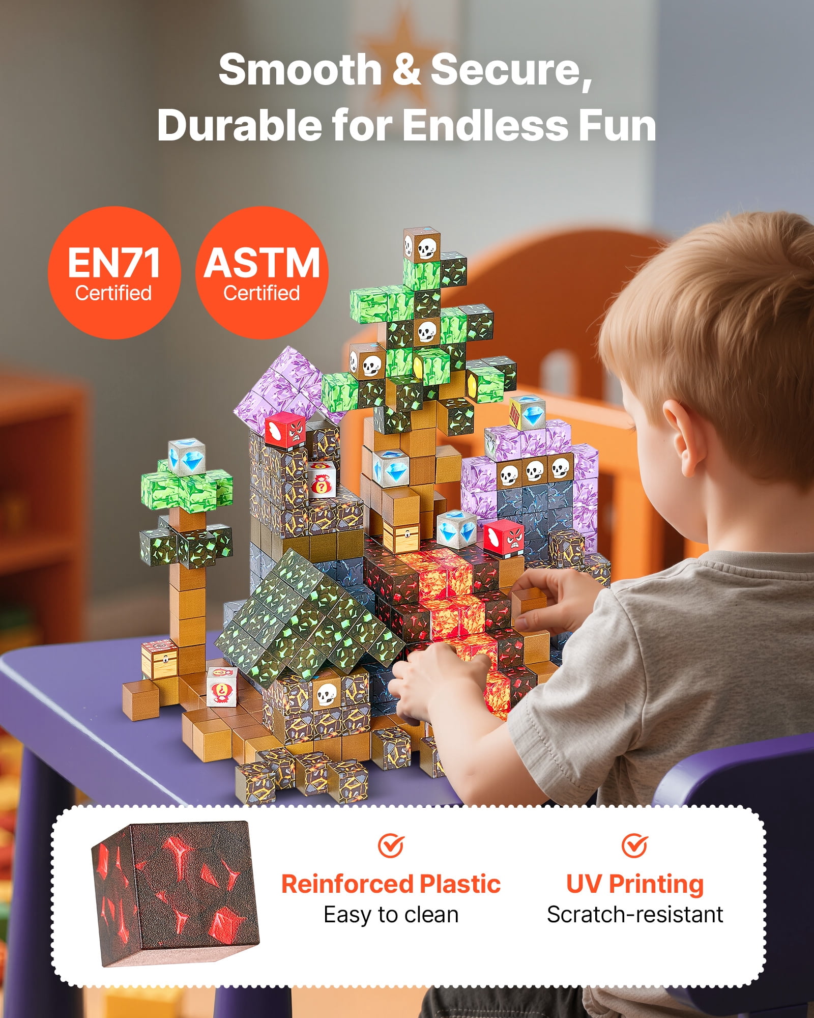 VEVOR Magnetic Blocks, 150 PCS Dark Castle Set, Magnetic Building Cubes for Kids, STEM Montessori Sensory Toys for Christmas Birthday Gift, Construction Stacking Toy for 3+ Years Old Boys & Girls