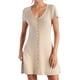 thumbnail image 1 of Vestido de manga corta con cuello en V y botones, de punto elástico y color liso - Punto elástico, falda femenina, elegancia del cuello en V, 1 of 8