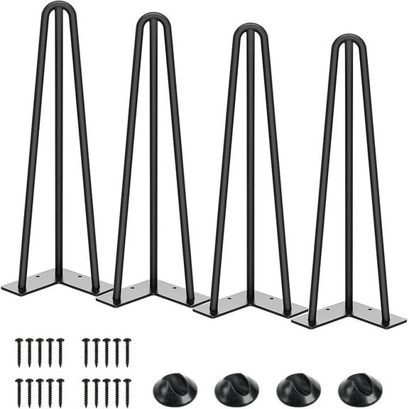 Easy4Home Hairpin Table Legs 16" Black Metal Set of 4 with Rubber Floor Protectors