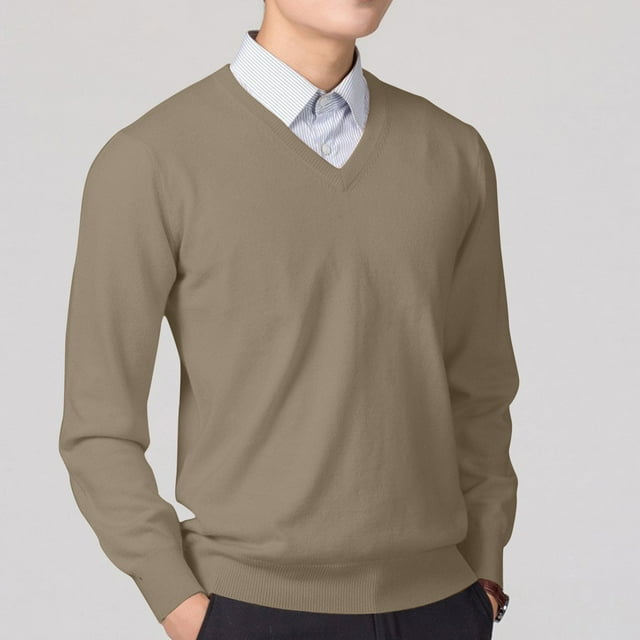 RKSTN Men's Sweater Solid Color Long Sleeve V Neck Versatile Knit Comfortable Loose Fit Pullover Sweater Fall Winter Fashionable Style