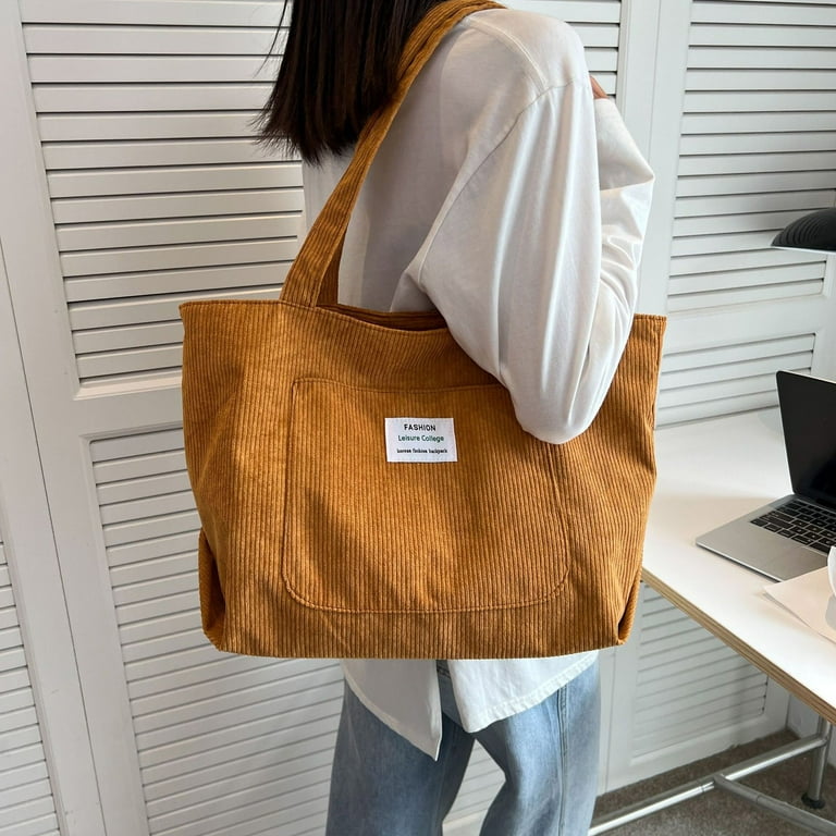 keusn letter patch decor corduroy shopper bag womens shoulder bags ladies handbag student bag