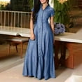 thumbnail image 2 of Chouyatou Womens Short Sleeve Denim Maxi Dress Casual Loose Fit Button Down Long Jean Dresses, 2 of 4